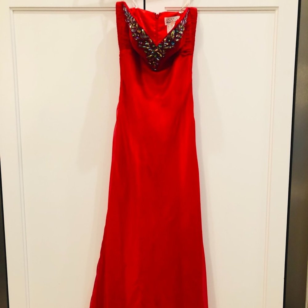 Night Moves Strapless Red Beaded Gown - Size 4
